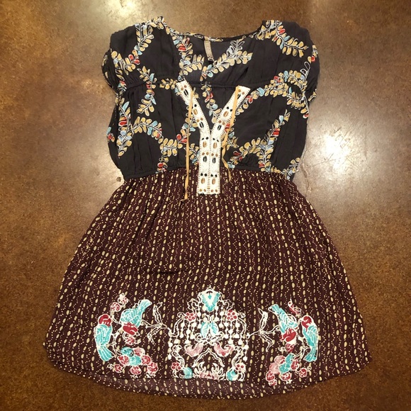 Free People Tops - Free People Cap-Sleeve Baby Doll Waist Floral Print Top Sz S